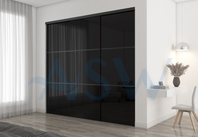 Frameless Sliding Wardrobe Doors Black Glass With Horizontal Strips