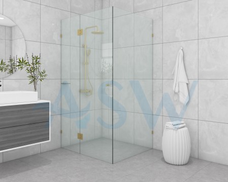 Frameless Shower Screen Corner Hinge Panel & Door & Return 2050H