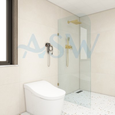 Frameless Shower Screen Fixed Free Standing Panel 2050H with Radius corner 200mm