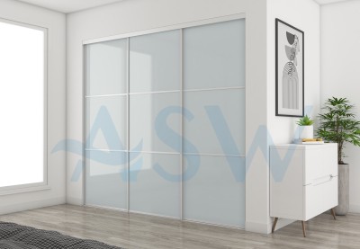 Fully Framed Sliding Wardrobe Doors Greenish white Glass with Horizontal Strips