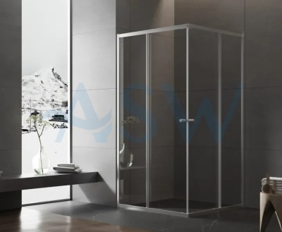Semi Frameless Shower Screen Corner Entry with Double Sliding Doors 2000H Adjustable