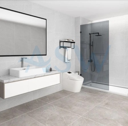 Frameless Shower Screen Fixed Grey Glass Panel 2000H pre-drilled