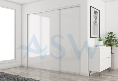 Slim Line Framed Sliding Wardrobe Doors Super White Glass