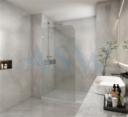 Frameless Shower Screen Fixed Free Standing Panel 2100H with Curved Corner R200mm