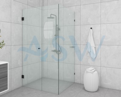 Frameless Shower screen Corner Door hinged from wall & Infill & Return 2050H