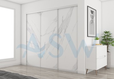 Slim Line Framed Sliding Wardrobe Doors Textured Marble Finish