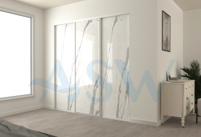 Fully Framed Sliding Wardrobe Doors Textured Marble Finish