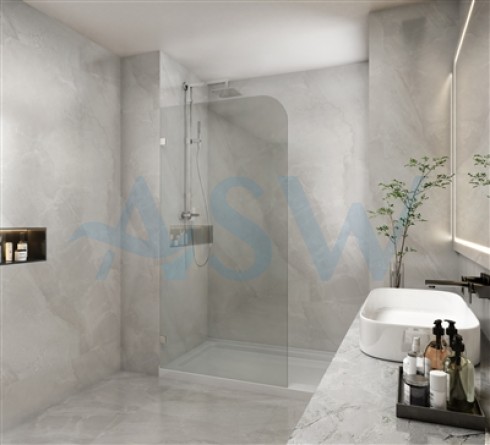 Frameless Shower Screen Fixed Free Standing Panel 2100H with Curved Corner R200mm