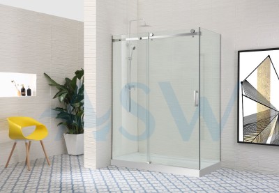 Frameless Shower Screen Corner Fixed Panel & Sliding Door & Return 2000H