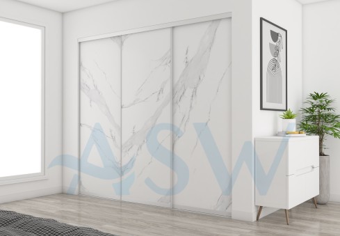Slim Line Framed Sliding Wardrobe Doors Textured Marble Finish