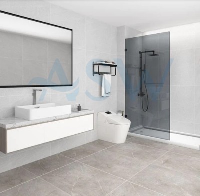 Frameless Shower Screen Fixed Grey Glass Panel 2000H pre-drilled