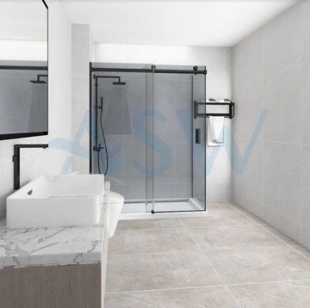 Frameless Shower Screen Corner Fixed Panel & Sliding Door & Return Grey Glass 2000H