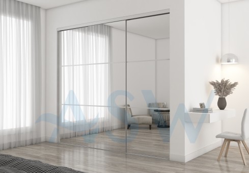 Frameless Sliding Wardrobe Doors Mirror with Horizontal Strips