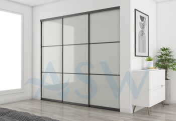 Slim Line Framed Sliding Wardrobe Doors Greenish White Glass with Horizontal Strips