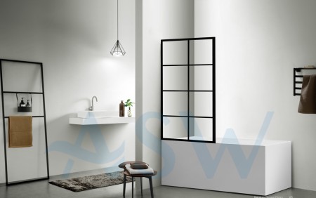 Fully Framed Shower Screen Bathtub Panel Black Frame 8 Sections 8mm 1500H