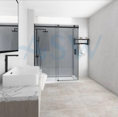 Frameless Shower Screen Corner Fixed Panel & Sliding Door & Return Grey Glass 2000H