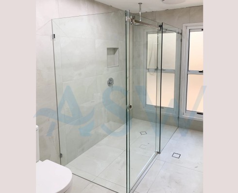 Frameless Shower Screen Corner Fixed Panel & Sliding Door & Return 2050H