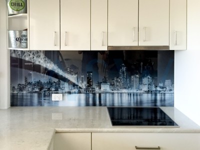 Toughened glass splashback with custom digital print