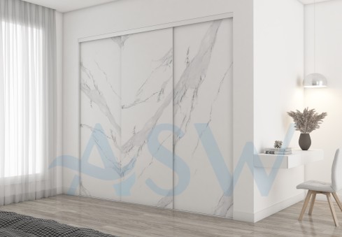 Frameless Sliding Wardrobe Doors Textured Marble