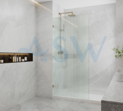 Frameless Shower Screen Fluted Radius Corner Fixed Free Standing Panel 2100H with brackets