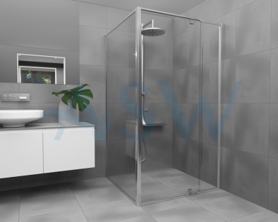 Semi Frameless Shower Screen Corner With Magnetic Pivot Door and Return 1950H adjustable