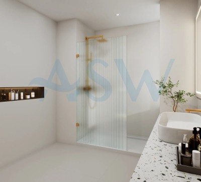 Frameless Shower Screen Fluted Glass Fixed Free Standing Panel 2000H pre-drilled holes