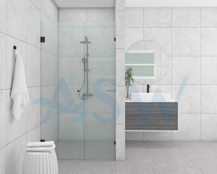 Frameless Shower Screen Wall to Wall Fixed Panel & Door hinged of wall 2000H pre-drilled glass