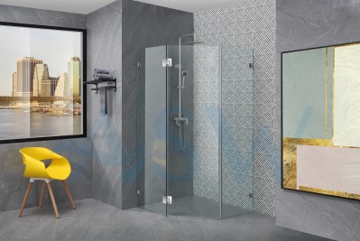 Frameless Shower Screen Diamond Shape with Hinged Door 2000H Pre-Drilled