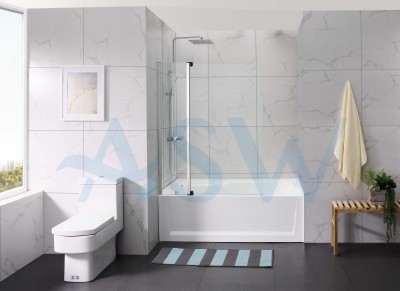 Frameless Shower Screen Fixed & Pivot panel Bathtub 1500H with Wall Channel