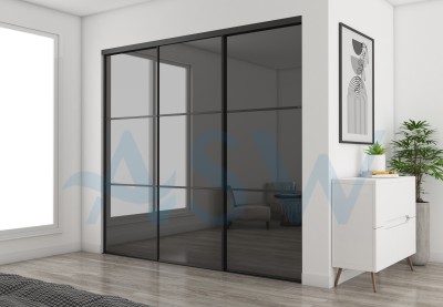 Fully Framed Sliding Wardrobe Doors Grey Mirror with Horizontal strips