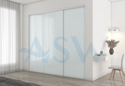 Frameless Sliding Wardrobe Doors Greenish White Glass Finish