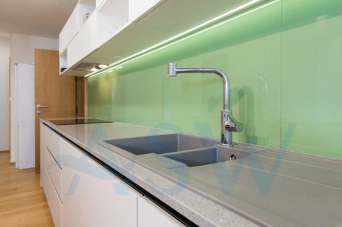 Custom made painted toughened glass splashback