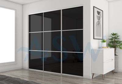 Fully Framed Sliding Wardrobe Doors Black Glass with Horizontal Strips