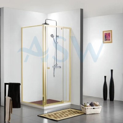 Semi Frameless Shower Screen Corner With Pivot Door and Return 2000H Adjustable (Light Gold, Brushed Nickel, Gun Metal)