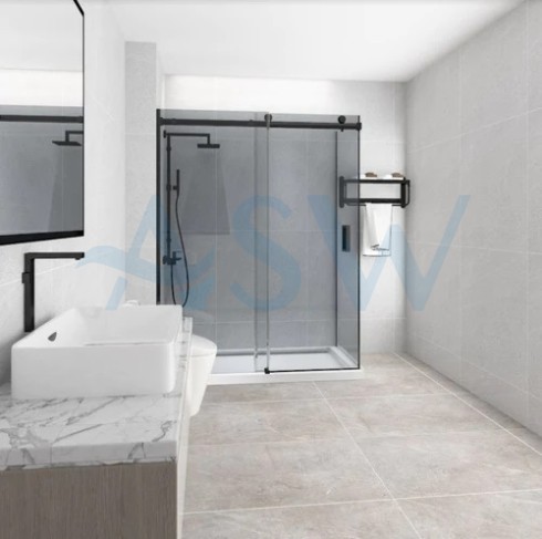 Frameless Shower Screen Corner Fixed Panel & Sliding Door & Return Grey Glass 2000H