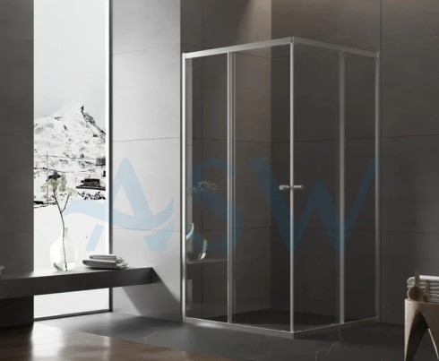 Semi Frameless Shower Screen Corner Entry with Double Sliding Doors 2000H Adjustable