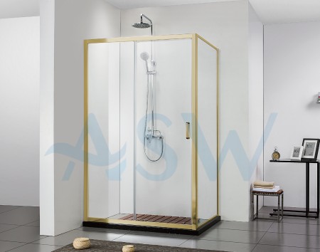 Semi Frameless Shower Screen Corner shape with Sliding Door 2000H adjustable (Light Gold, Brushed Nickel, Gun Metal)