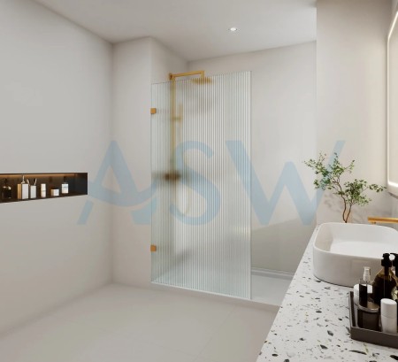 Frameless Shower Screen Fluted Glass Fixed Free Standing Panel 2000H pre-drilled holes
