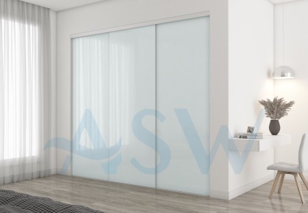 Frameless Sliding Wardrobe Doors Greenish White Glass Finish