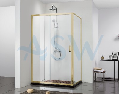 Semi Frameless Shower Screen Corner shape with Sliding Door 2000H adjustable (Light Gold, Brushed Nickel, Gun Metal)