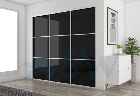 Fully Framed Sliding Wardrobe Doors Black Glass with Horizontal Strips
