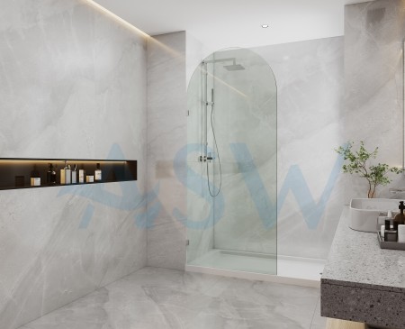 Frameless Shower Screen Arched Fixed Panel 2200H with Brackets