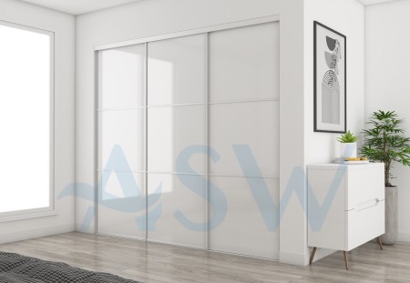 Fully Framed Sliding Wardrobe Doors Super White Glass with Horizontal Strips