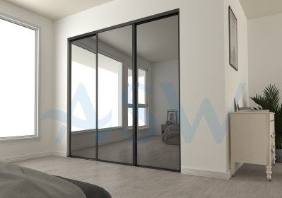 Fully Framed Sliding Wardrobe Doors Grey Mirror