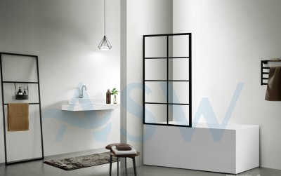 Fully Framed Shower Screen Bathtub Panel Black Frame 8 Sections 8mm 1500H