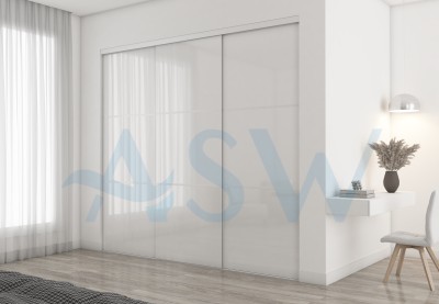 Frameless Sliding Wardrobe Doors Super white Glass With Horizontal Strips
