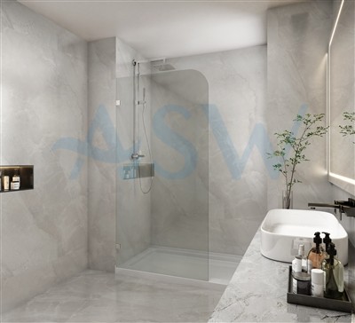 Frameless Shower Screen Fixed Free Standing Panel 2100H with Curved Corner R200mm