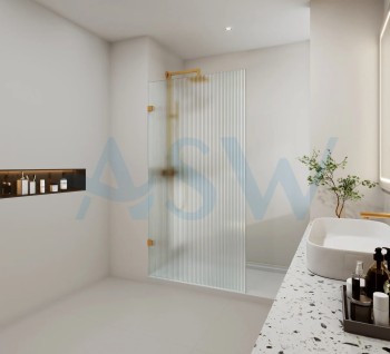 Frameless Shower Screen Fluted Glass Fixed Free Standing Panel 2000H pre-drilled holes