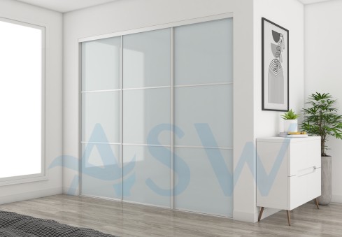 Fully Framed Sliding Wardrobe Doors Greenish white Glass with Horizontal Strips