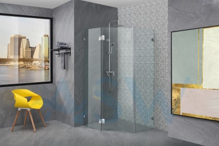 Frameless Shower Screen Diamond Shape with Hinged Door 2000H Pre-Drilled